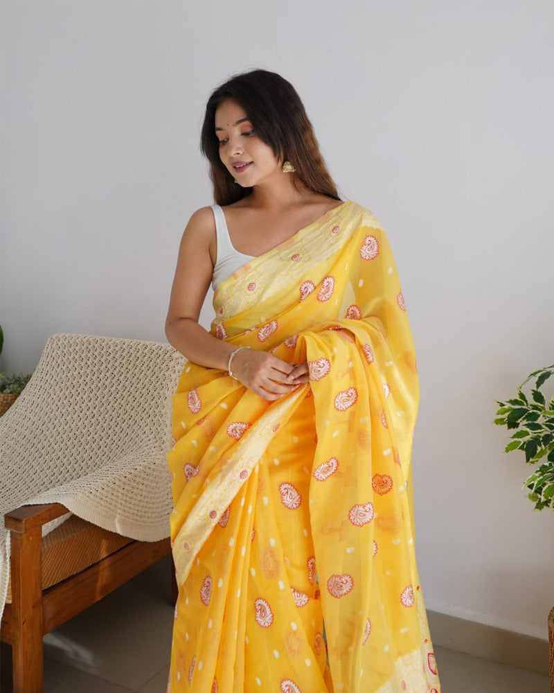 Beautiful Yellow Color Soft Cotton Saree