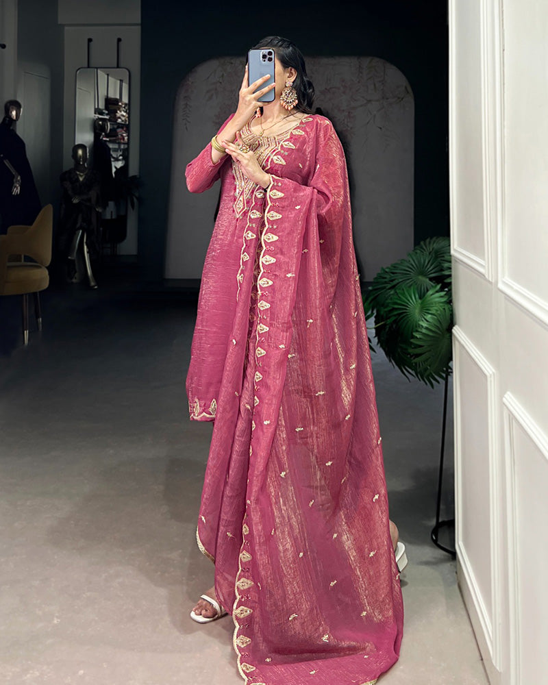 Pink Color Silver Glory Three Piece Kurti Suit