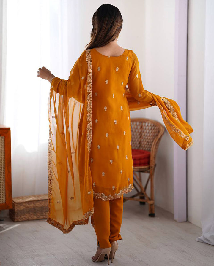 Yellow Color Faux Georgette Three Piece Kurti Suit