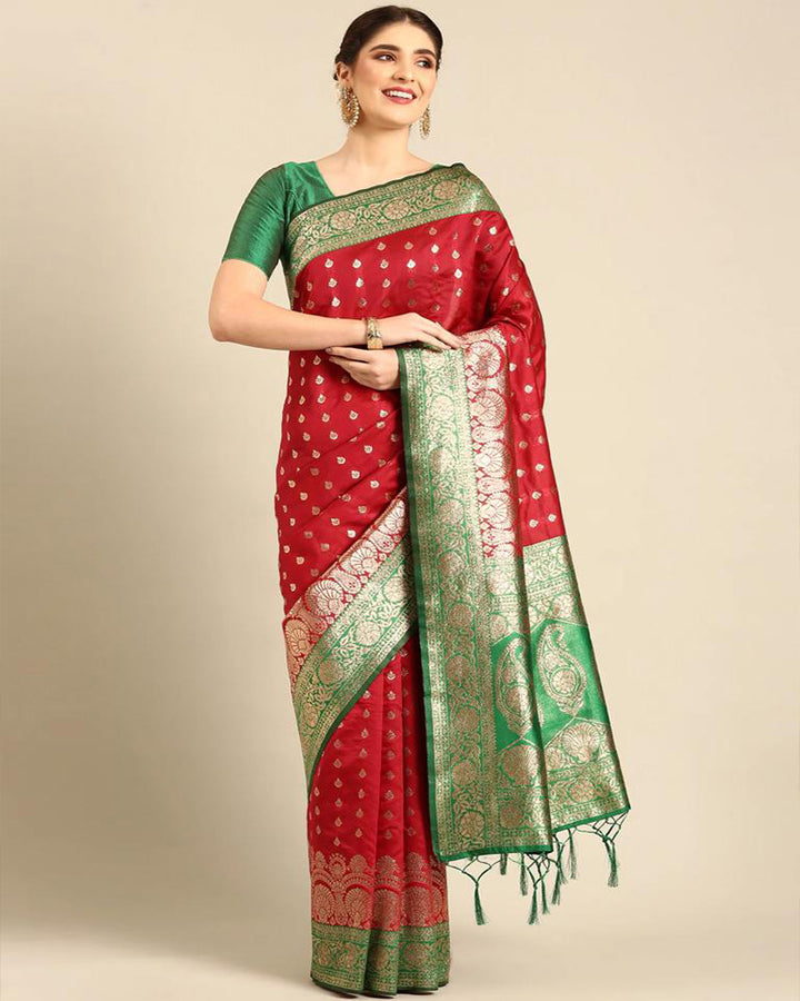 Red Color Banarasi Jacquard Soft Silk Saree