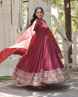 Designer Dusty Pink Color Faux Georgette Embroidered Gown