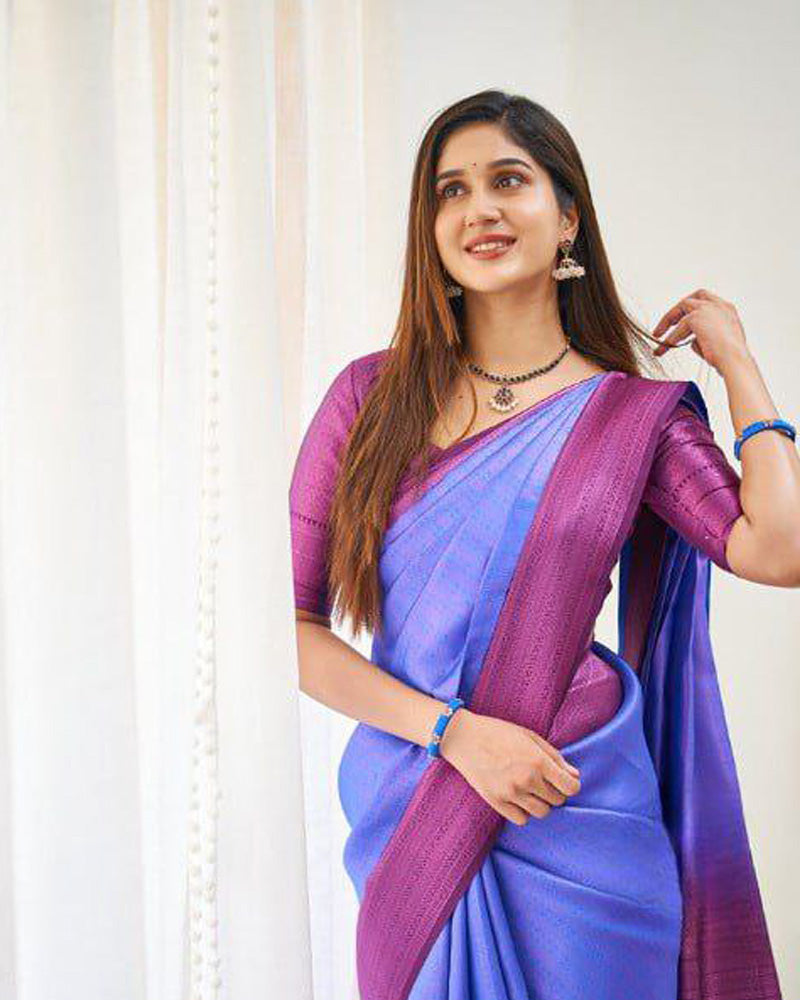 Lavender Soft Banarasi Silk Saree With Exclusive Jacquard Border