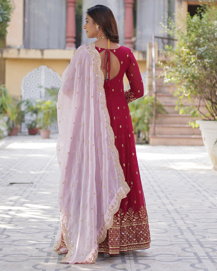 Royal Rani Color Faux Blooming Zari Embroidered Work Gown