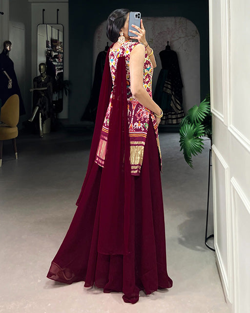 Off White Color Gaji Silk Three Piece Plazo Suit
