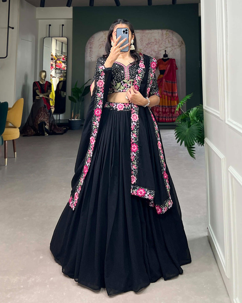 Black Color Georgette Sequence Embroidery Lehenga Choli