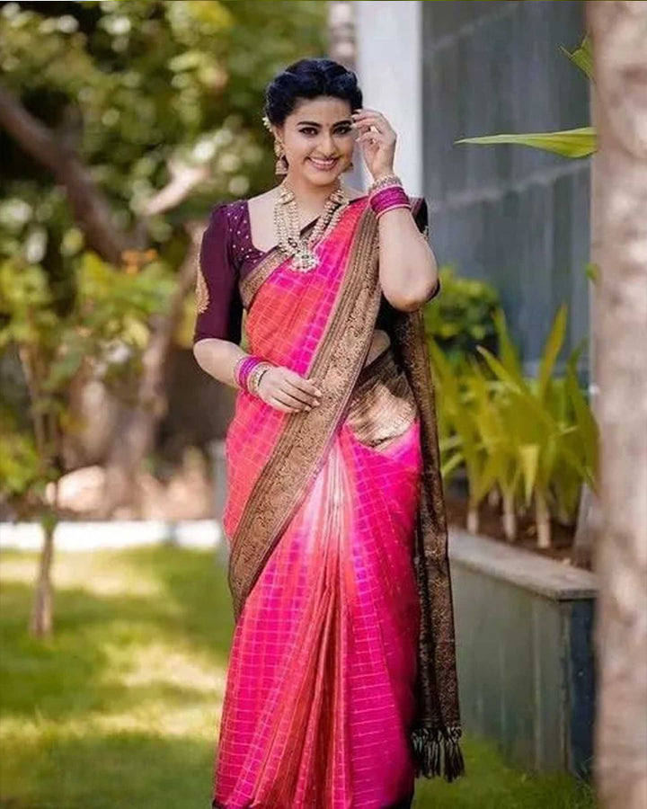 Pink Color Banarasi Jacquard Soft Silk Saree