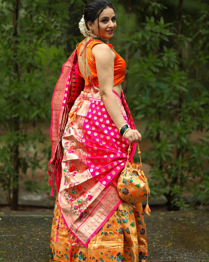 Designer Orange Color Jacquard Paithani silk Lehenga Choli