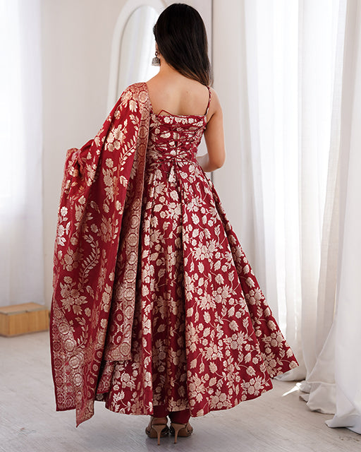 maroon Color Jacquard Dola Silk Anarkali Suit