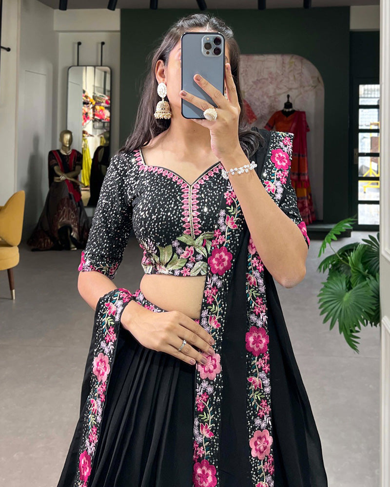 Black Color Georgette Sequence Embroidery Lehenga Choli