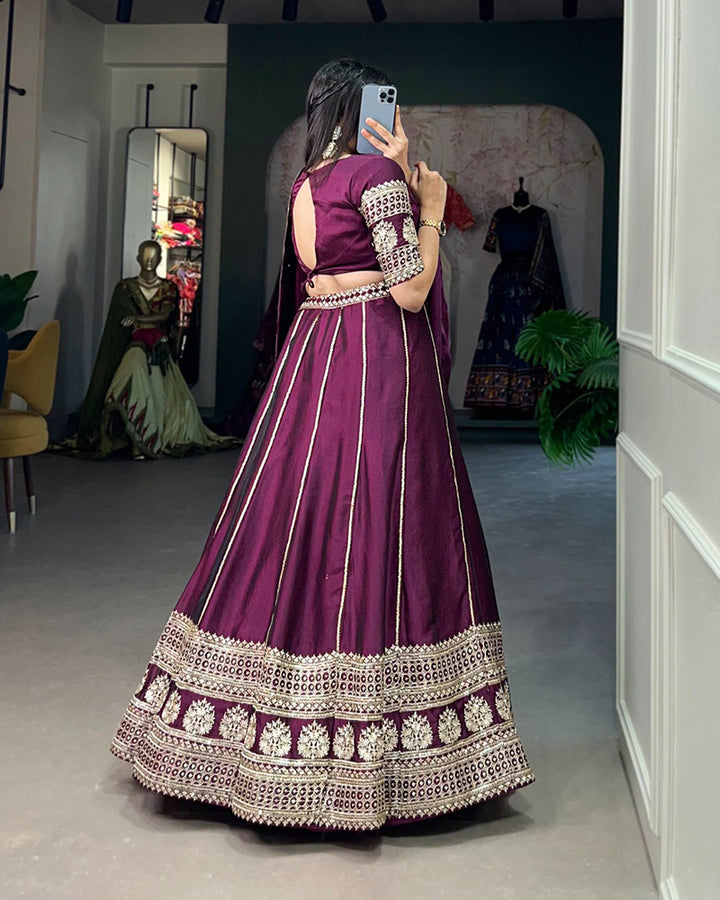 Wine Color Rangoli Silk Embroidered Lehenga Choli