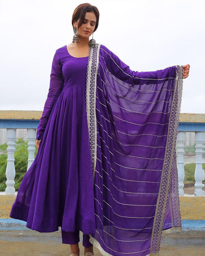 Purple Color Georgette Anarkali With Embroidered Dupatta