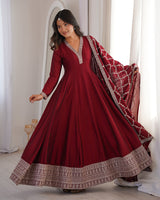 Maroon Color Vichitra Silk Embroidered Gown