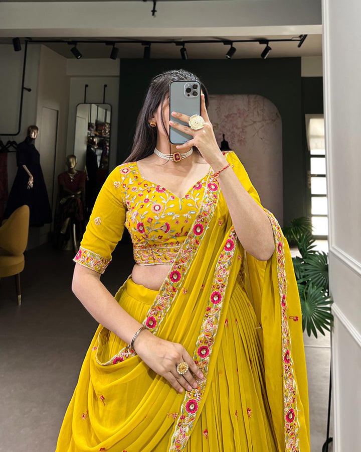 Yellow Color Georgette Embroidered Lehenga Choli