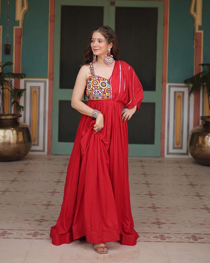 Maroon Color Reyon Gamthi Work Navratri Gown