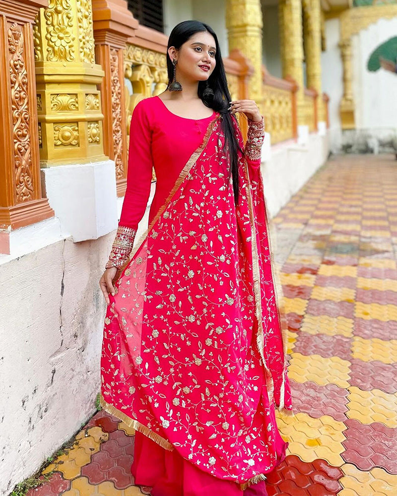 Payel Saha Rani Pink Color Soft Georgette With Heavy Embroidery Work Dupatta Anarkali Suit