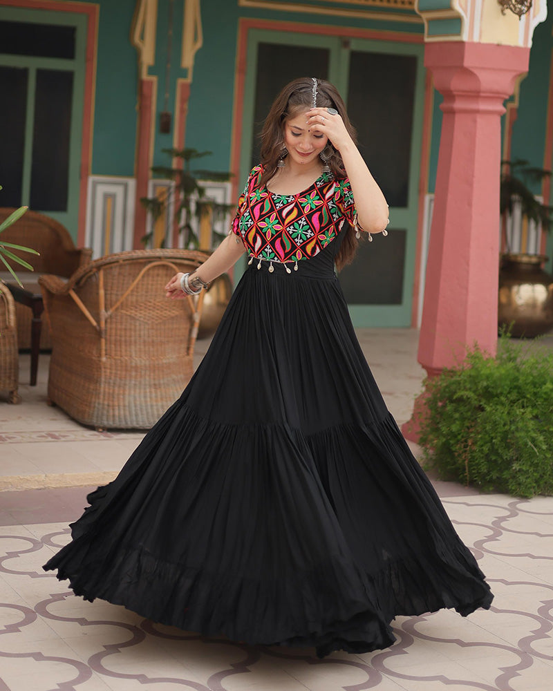 Black Color Rayon Navratri Gown