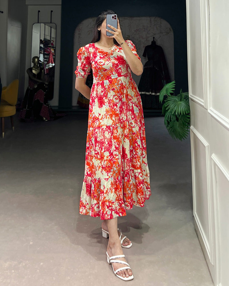 4 Color Printed And Foil Work Rayon Tunic