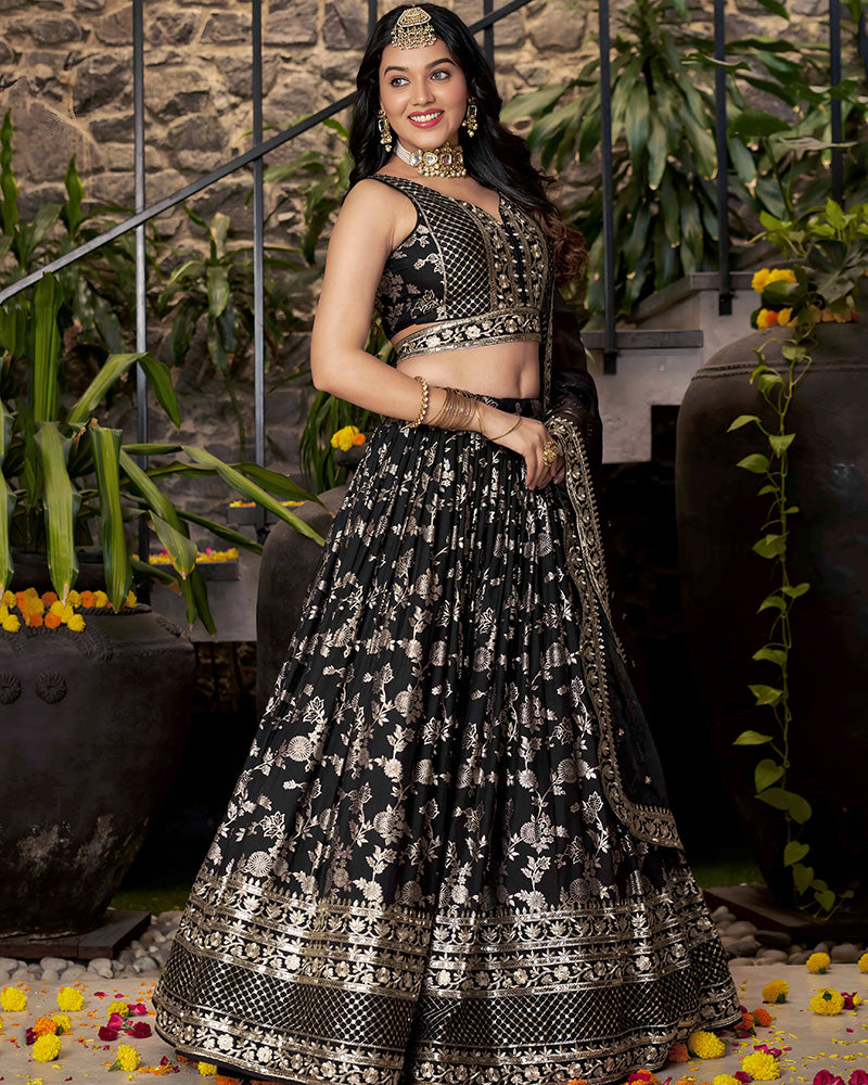 Black Color Dola Silk Jacquard Lehenga Choli