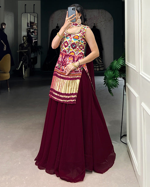 Off White Color Gaji Silk Three Piece Plazo Suit