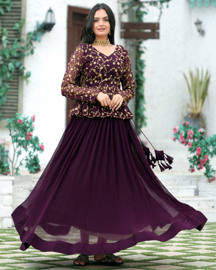 Wine Color Designer Sequins Embroidery Ready to Wear Lehenga Choli