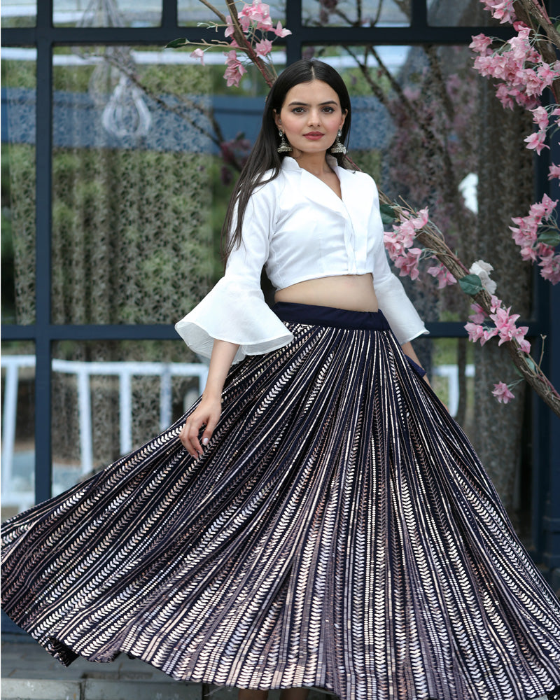 Black And White Designer Ready to Wear Crop Top Lehenga Choli