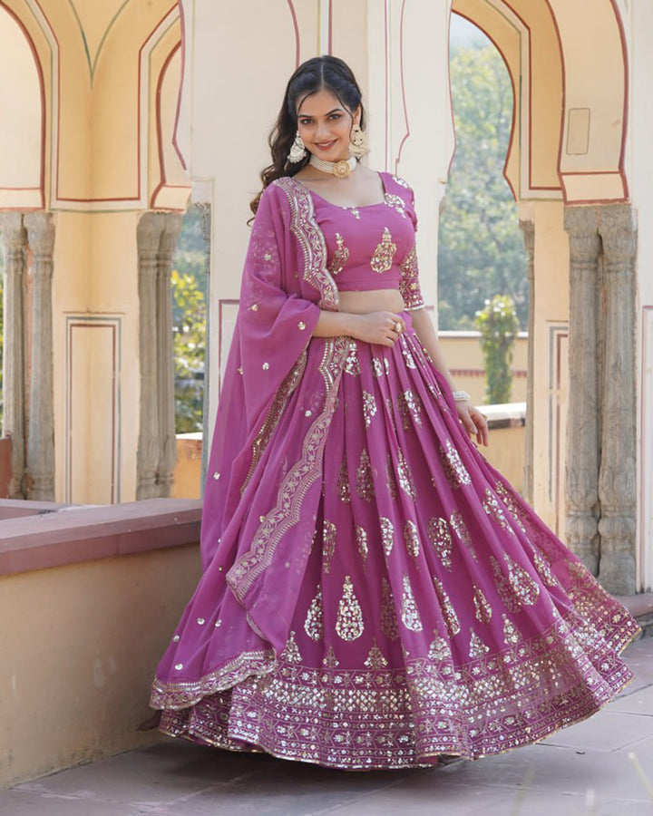 Onion Color Georgette Sequence Embroidery Lehenga Choli