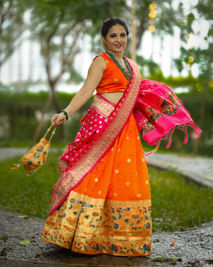 Designer Orange Color Jacquard Paithani silk Lehenga Choli