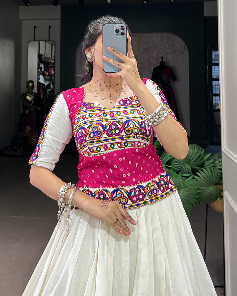 White Color Cotton Navratri Lehenga Choli