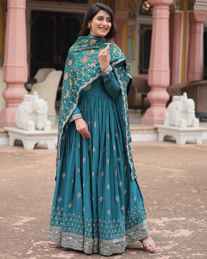 Rama Color Chinnon Sequence Embroidered Gown