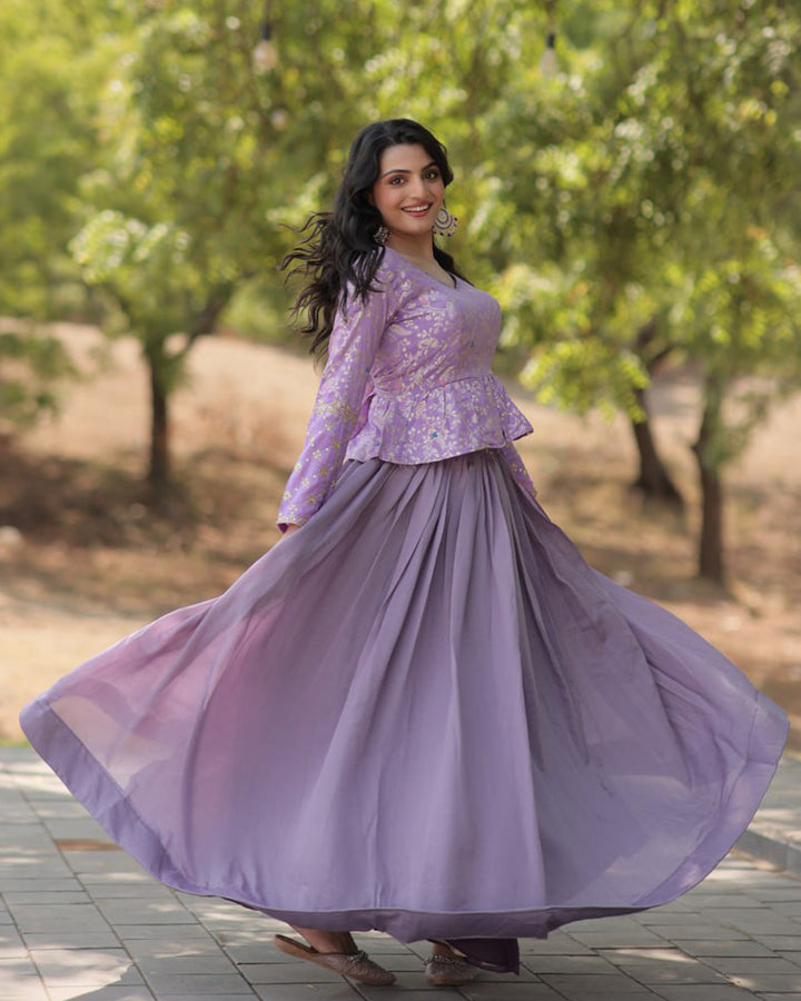 Lavender Color Vichitra Shimmer Crop Top Lehenga Choli