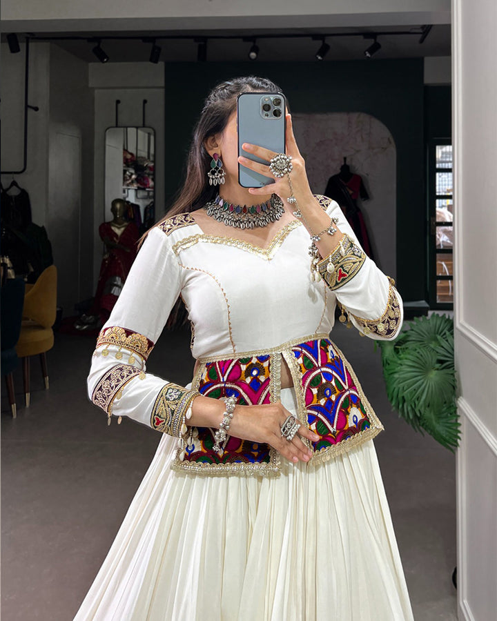 White Color Pure Rayon Navratri Lehenga Choli