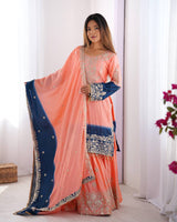 Peach Color Chinnon Sequence Work Plazzo Suit