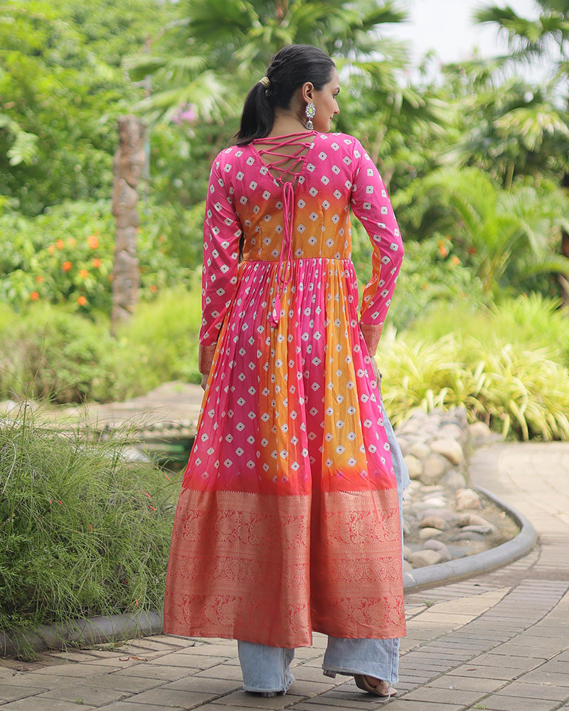 Yellow Pink Color Cotton Printed Navratri Kurti