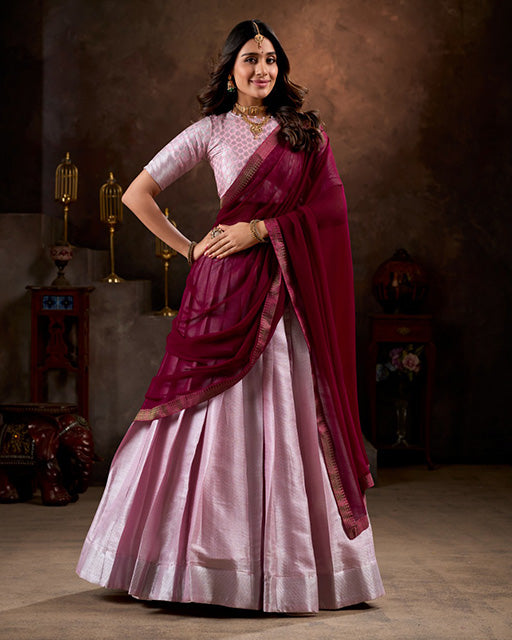 Light Pink Color Jacquard Silk Half Saree