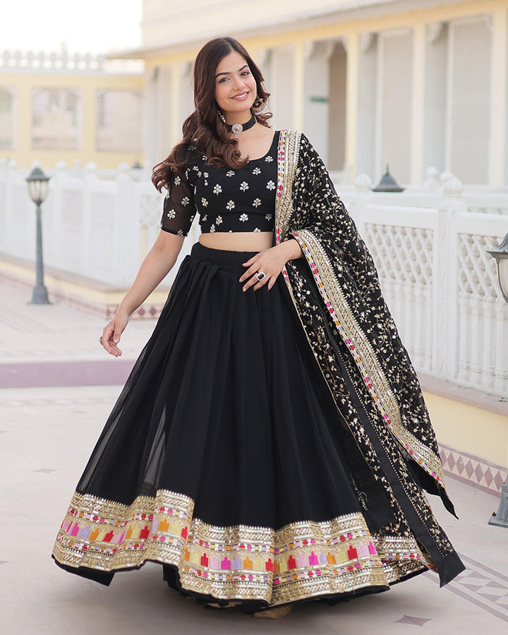 Black Color Georgette Sequence Embroidered Lehenga Choli