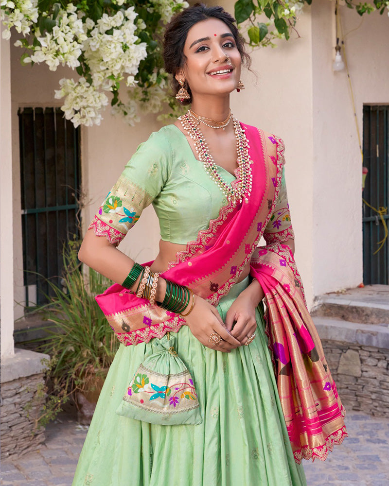 Pista Color Jacquard Silk Half Saree