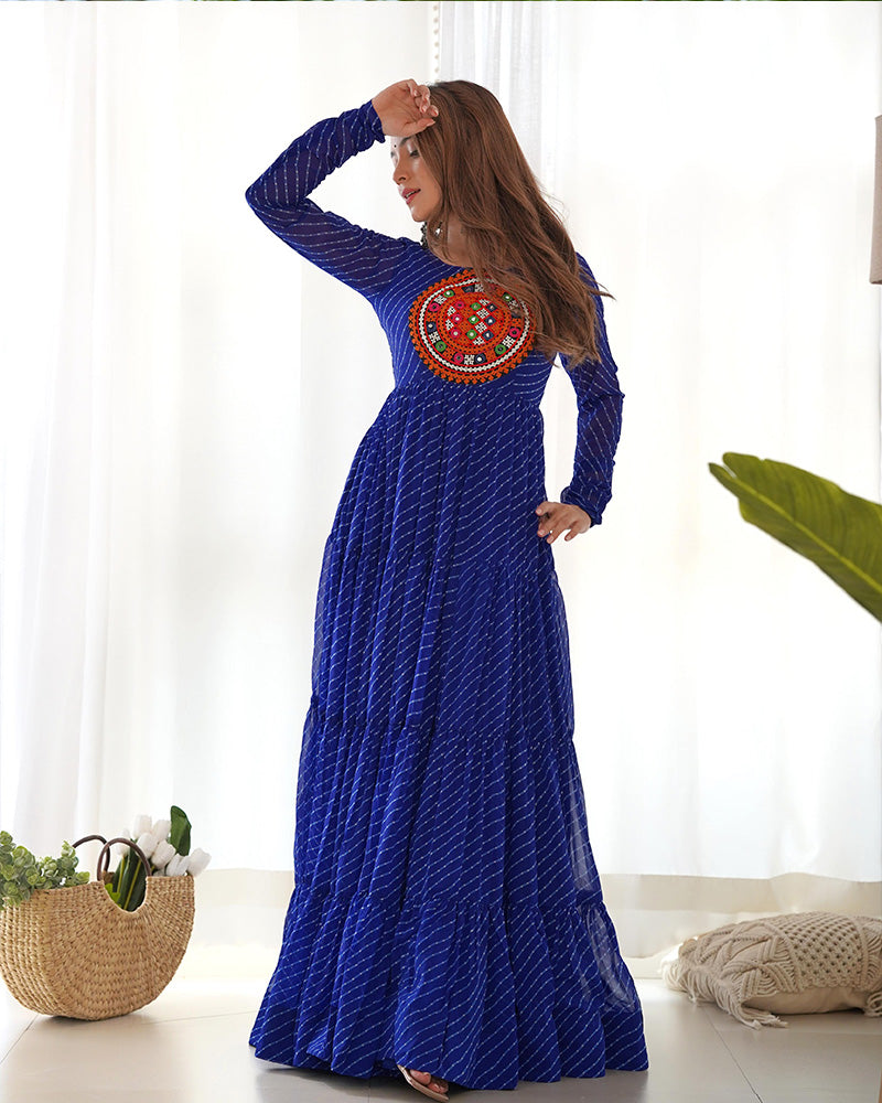 Royal Blue Color Georgette Laheriya Print Navratri Gown