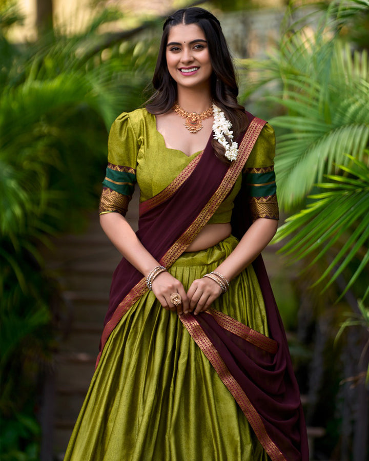 Olive Green Color Poly Cotton Lehenga Choli