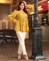 Yellow Color Pure Cotton Floral Printed Tunic