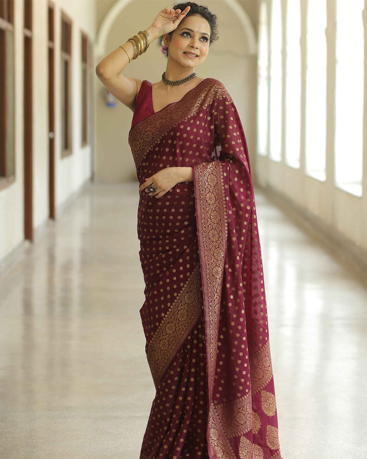 Maroon Color Banarasi Jacquard Soft Silk Saree