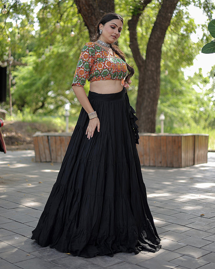 Black Color Rayon Full Flair Navratri Lehenga Choli