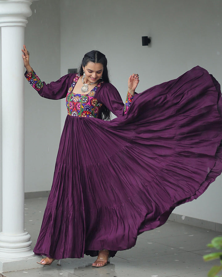 Wine Color Rayon Navratri Gown