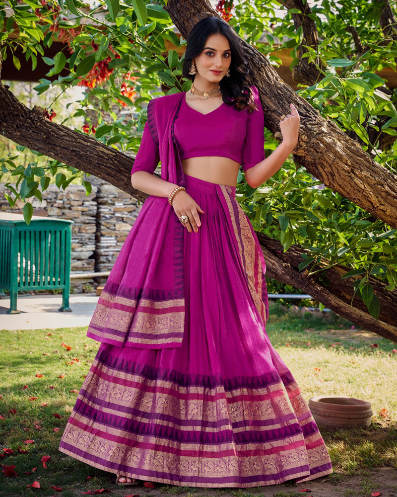 Pink Color Pure Chanderi Plain Half Saree