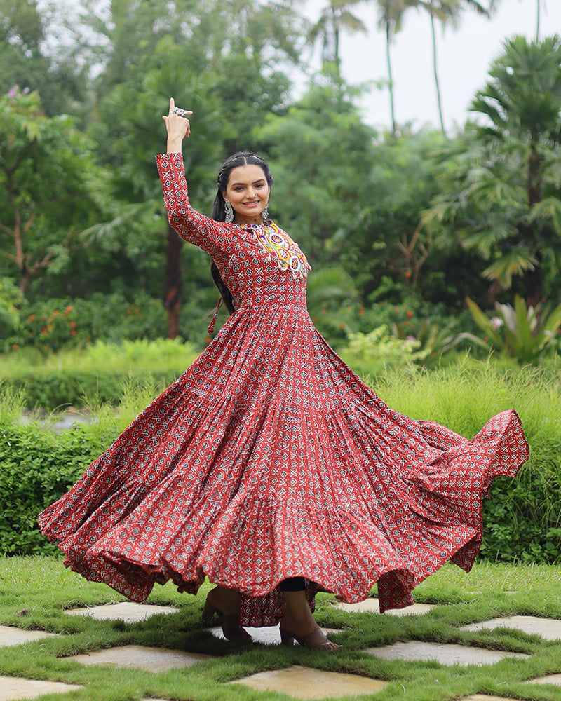 Maroon Color Cotton Gamthi Work Navratri Gown
