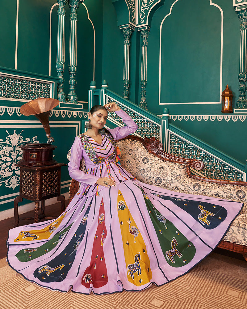 Lavender Color Maska Silk Navratri Lehenga Choli