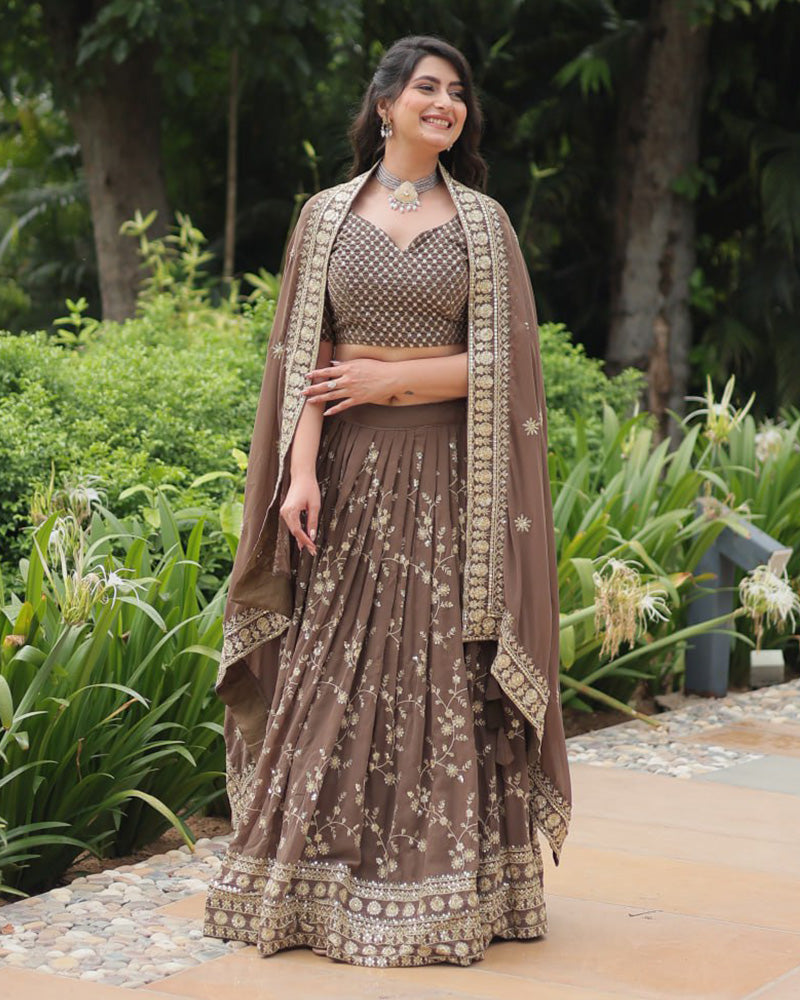 Brown Color Designing Blooming Lehenga Choli