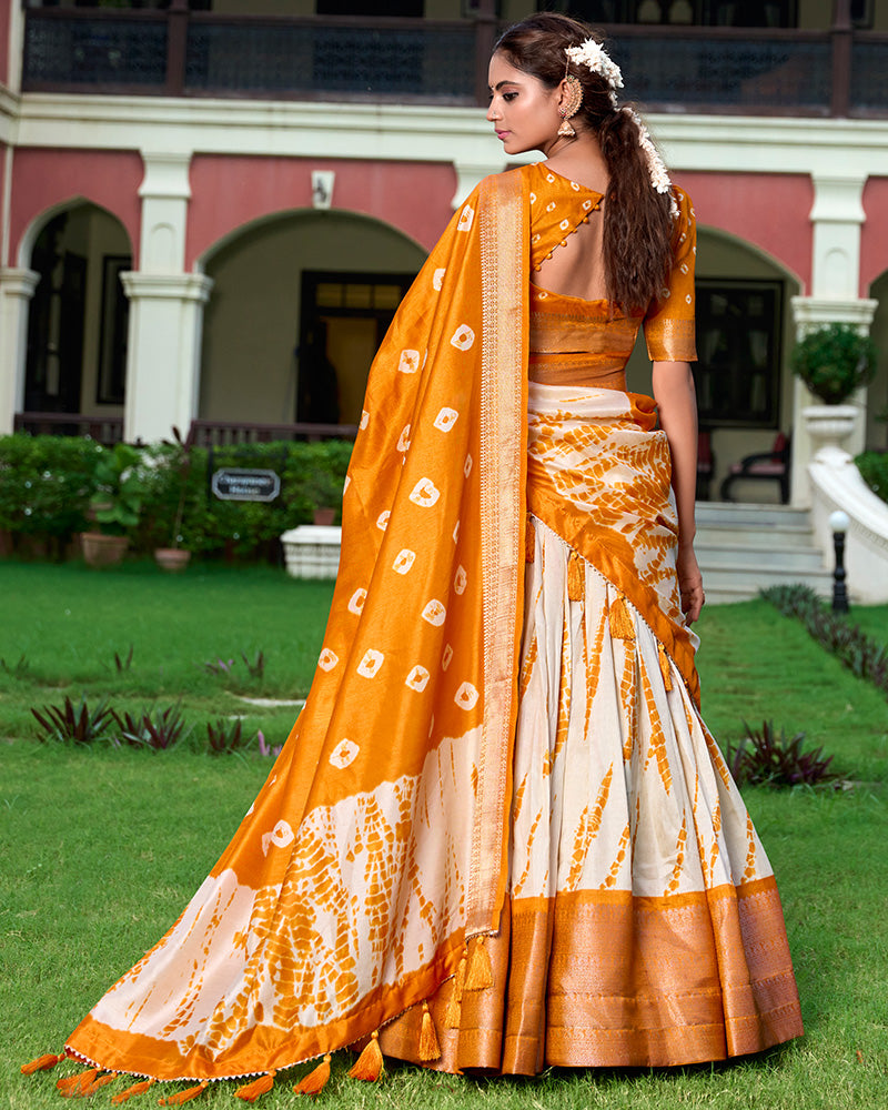 Mustard Color Dola Silk Shibori Print Half Saree