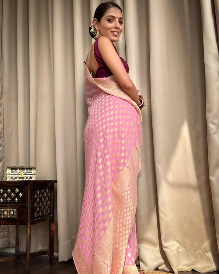 Beautiful Baby Pink Color Banarasi Jacquard Weaving Saree