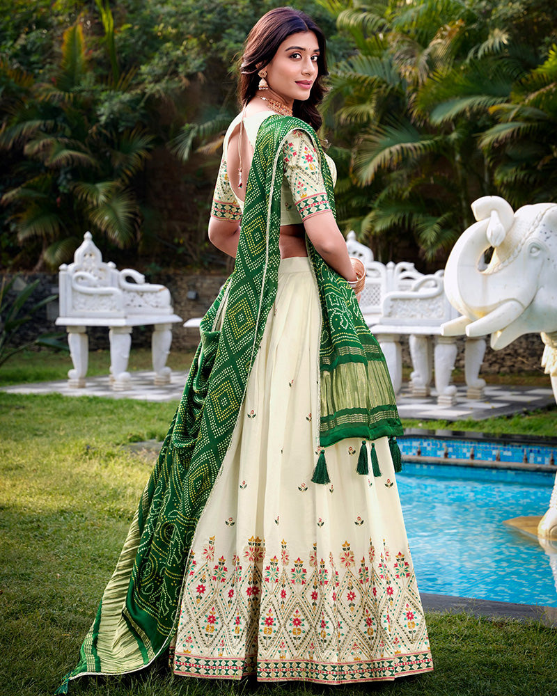 Square Shape Off-White Color Cotton Lehenga Choli