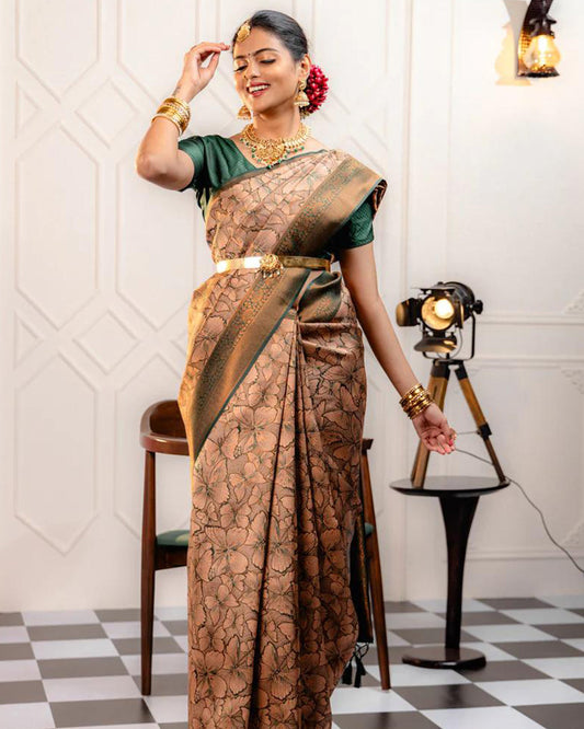 Cream Color Banarasi Jacquard Soft Silk Saree